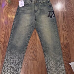 Dior Men's Faded Black Jeans with Logo Pattern